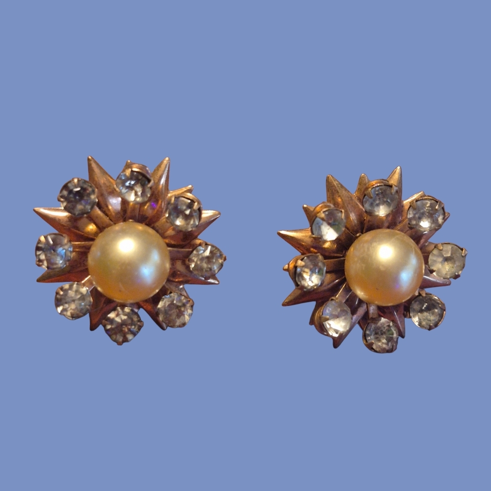 Mid-Century Vintage Rhinestone Starbust Earrings